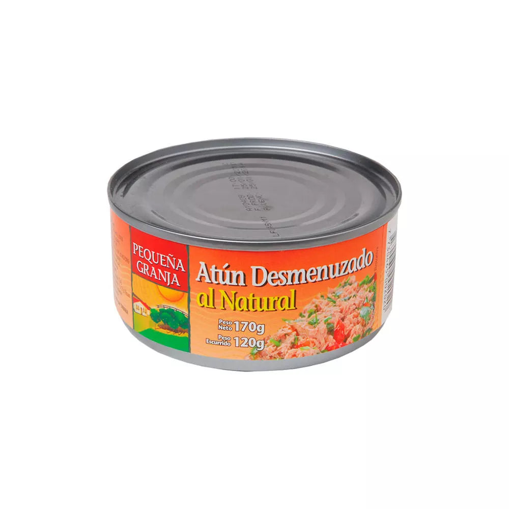 ATUN DESMENUZADO AL AGUA PEQUEÑA GRANJA 170 GRS.
