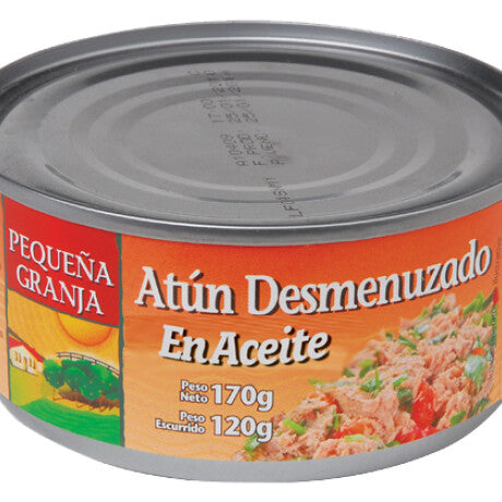 ATUN DESMENUZADO EN ACEITE PEQUEÑA GRANJA 170 GRS.